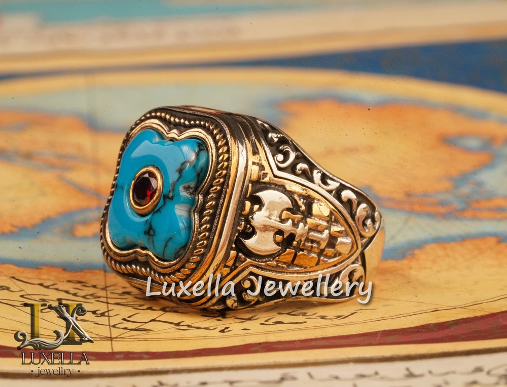 Sterling Silver Turquoise Men's Ring - Handcrafted Statement Jewelry for Men