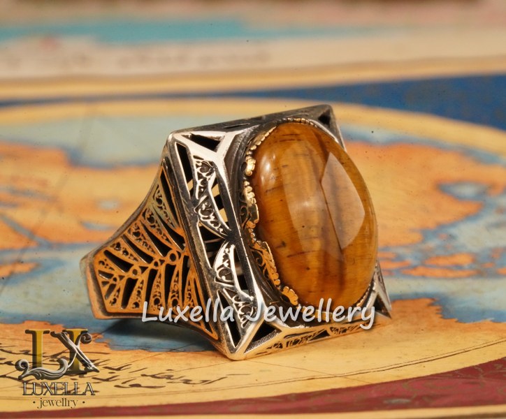 Sterling Silver Tiger's Eye Men's Ring - Handcrafted Unique Silver Ring for Men