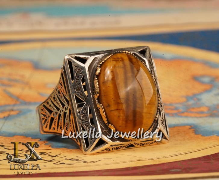 Sterling Silver Tiger's Eye Men's Ring - Handcrafted Unique Silver Ring for Men