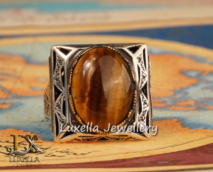 Sterling Silver Tiger's Eye Men's Ring - Handcrafted Unique Silver Ring for Men