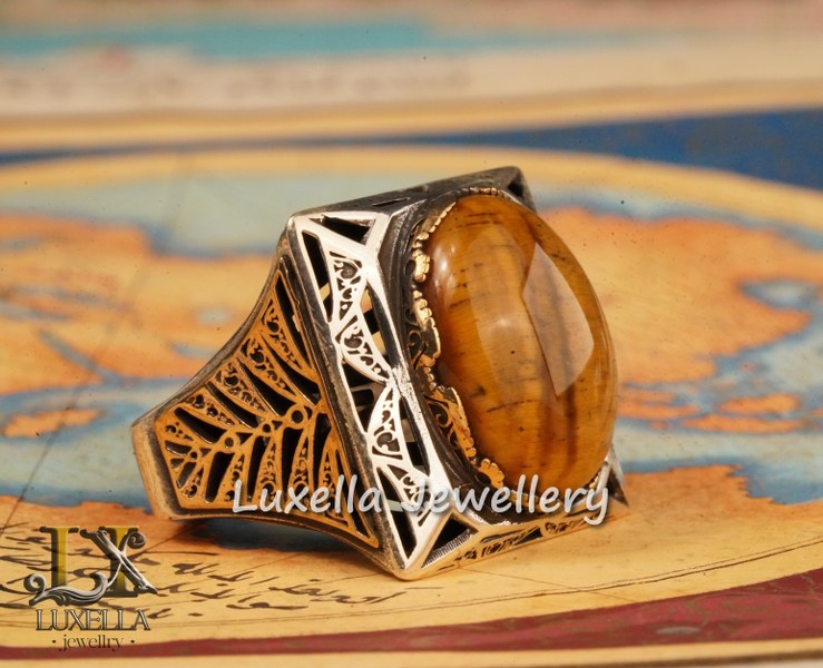 Sterling Silver Tiger's Eye Men's Ring - Handcrafted Unique Silver Ring for Men