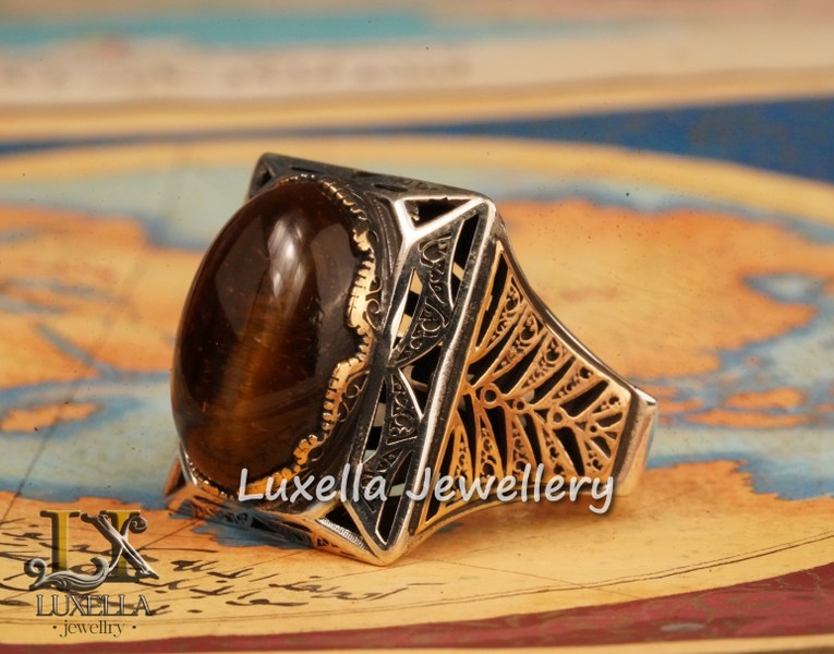 Sterling Silver Tiger's Eye Men's Ring - Handcrafted Unique Silver Ring for Men