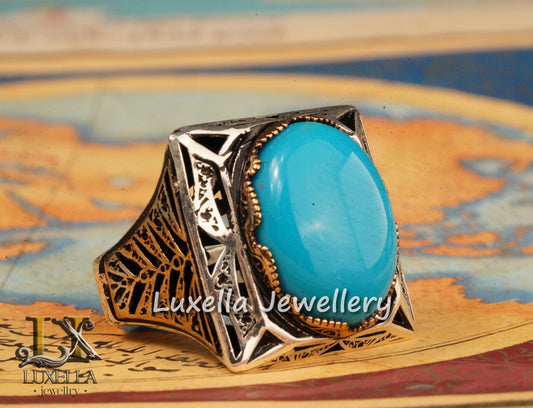 Sterling Silver Turquoise Men's Ring - Handcrafted Statement Jewelry for Men