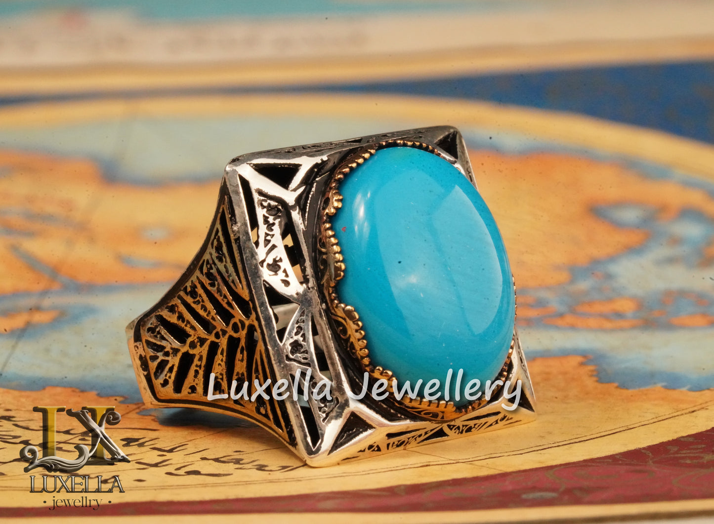 Sterling Silver Turquoise Men's Ring - Handcrafted Statement Jewelry for Men