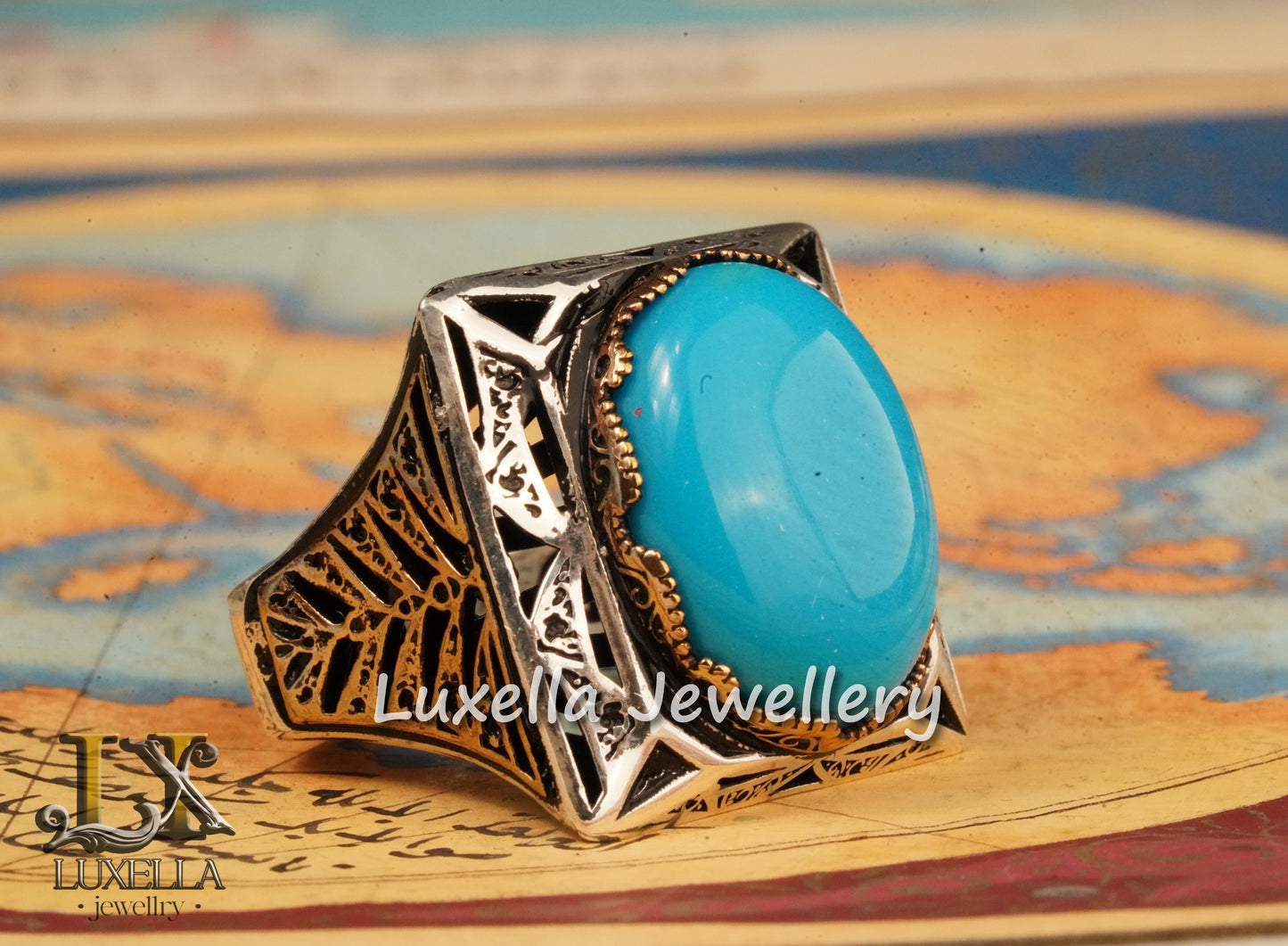 Sterling Silver Turquoise Men's Ring - Handcrafted Statement Jewelry for Men