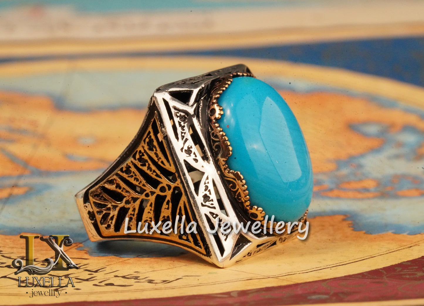 Sterling Silver Turquoise Men's Ring - Handcrafted Statement Jewelry for Men