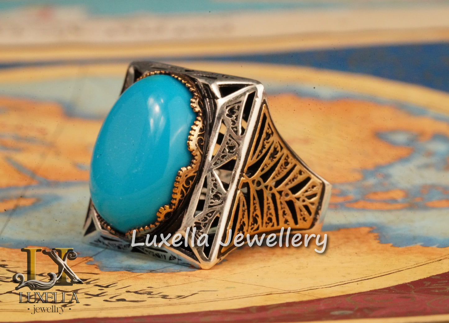 Sterling Silver Turquoise Men's Ring - Handcrafted Statement Jewelry for Men