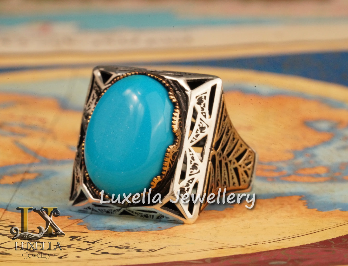 Sterling Silver Turquoise Men's Ring - Handcrafted Statement Jewelry for Men