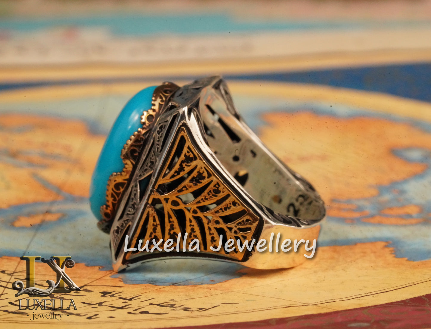 Sterling Silver Turquoise Men's Ring - Handcrafted Statement Jewelry for Men