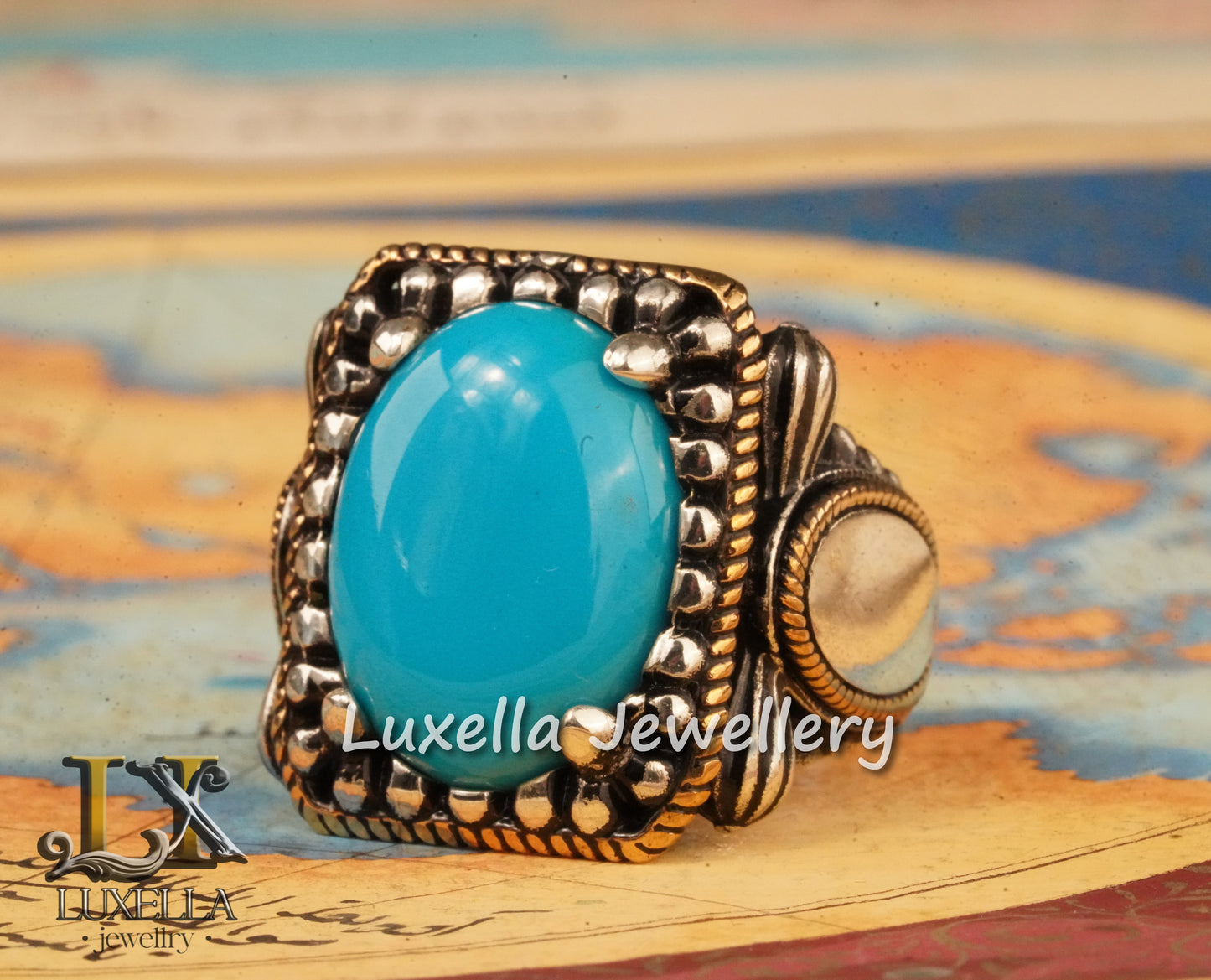 Sterling Silver Turquoise Men's Ring - Handcrafted Statement Jewelry for Men