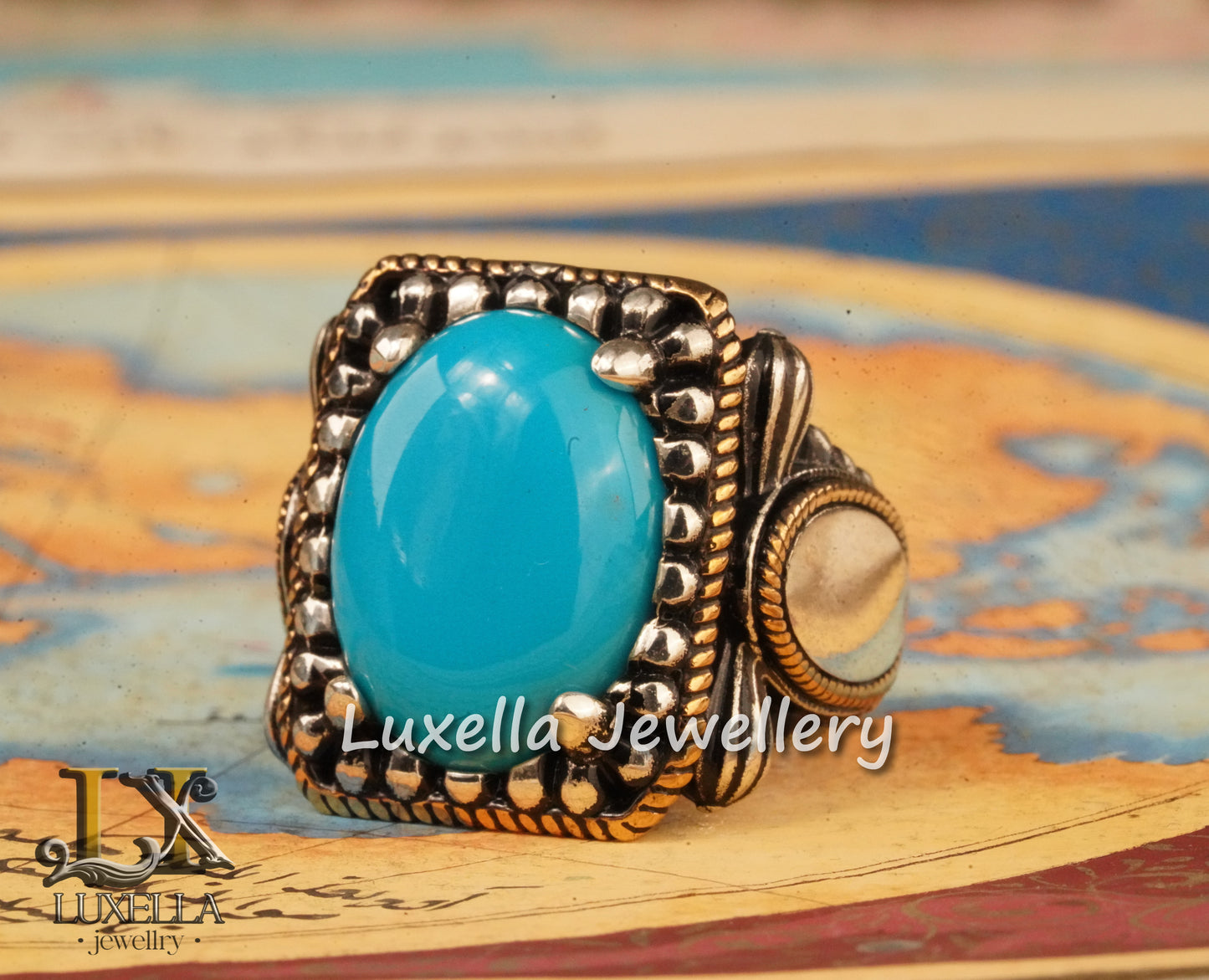 Sterling Silver Turquoise Men's Ring - Handcrafted Statement Jewelry for Men