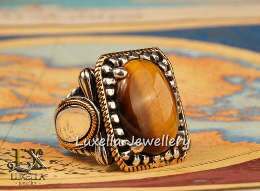 Sterling Silver Tiger's Eye Men's Ring - Handcrafted Unique Silver Ring for Men