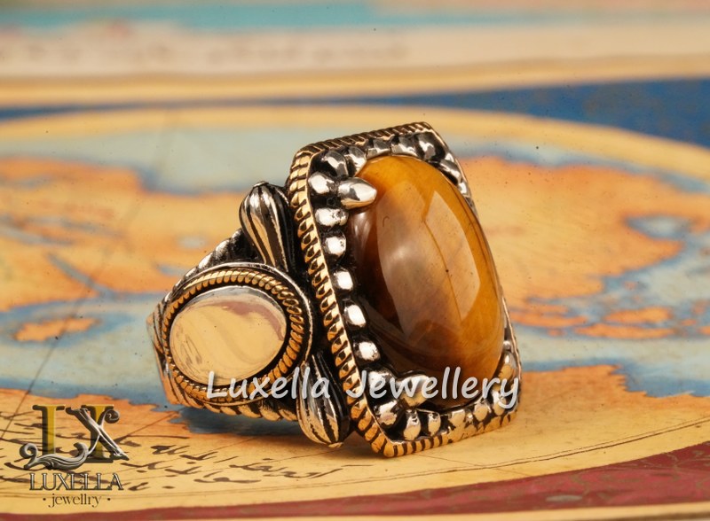 Sterling Silver Tiger's Eye Men's Ring - Handcrafted Unique Silver Ring for Men