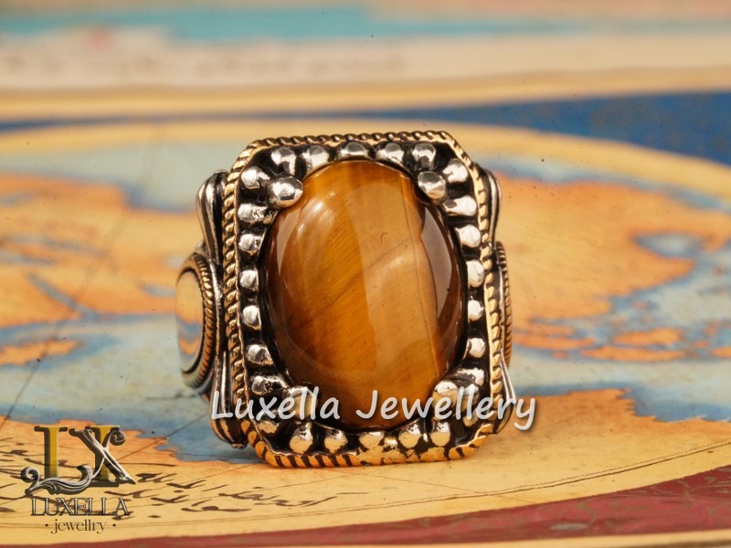 Sterling Silver Tiger's Eye Men's Ring - Handcrafted Unique Silver Ring for Men