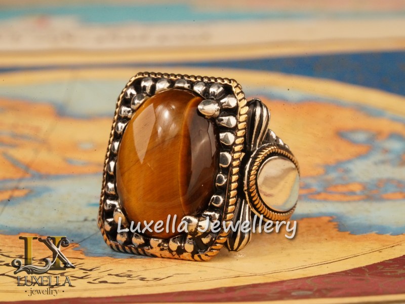 Sterling Silver Tiger's Eye Men's Ring - Handcrafted Unique Silver Ring for Men