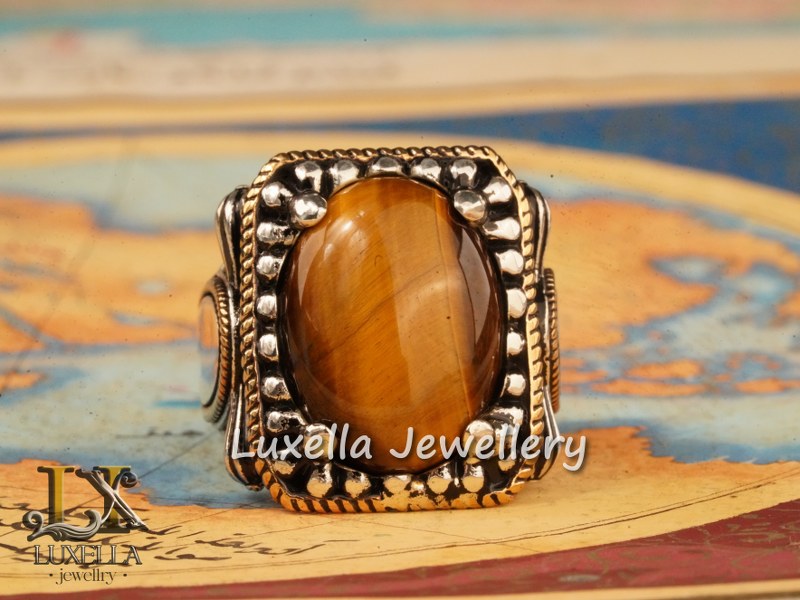 Sterling Silver Tiger's Eye Men's Ring - Handcrafted Unique Silver Ring for Men