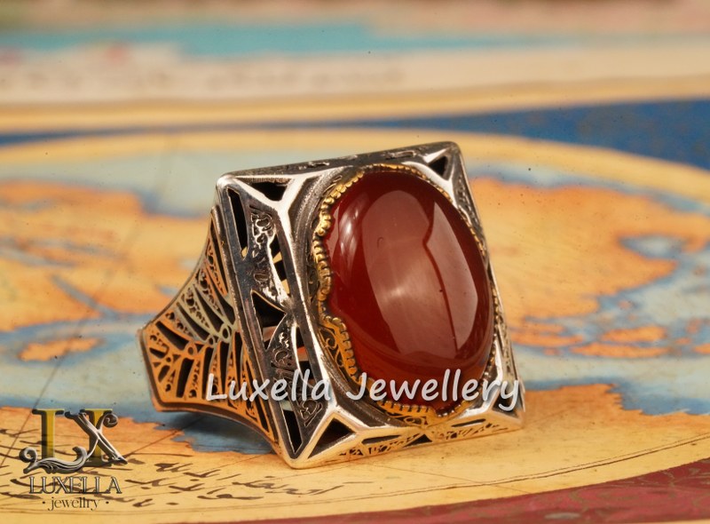 Sterling Silver Agate Men's Ring - Unique Handcrafted Statement Ring For Men