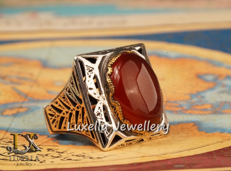 Sterling Silver Agate Men's Ring - Unique Handcrafted Statement Ring For Men