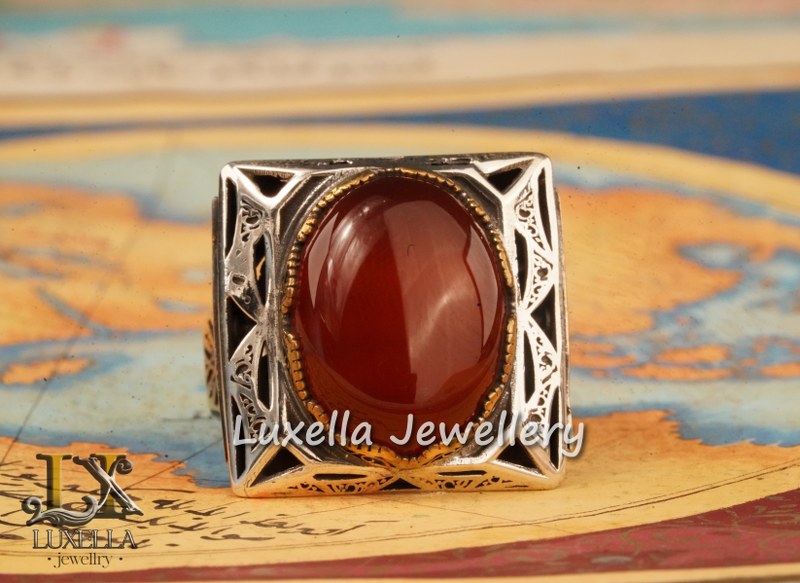 Sterling Silver Agate Men's Ring - Unique Handcrafted Statement Ring For Men