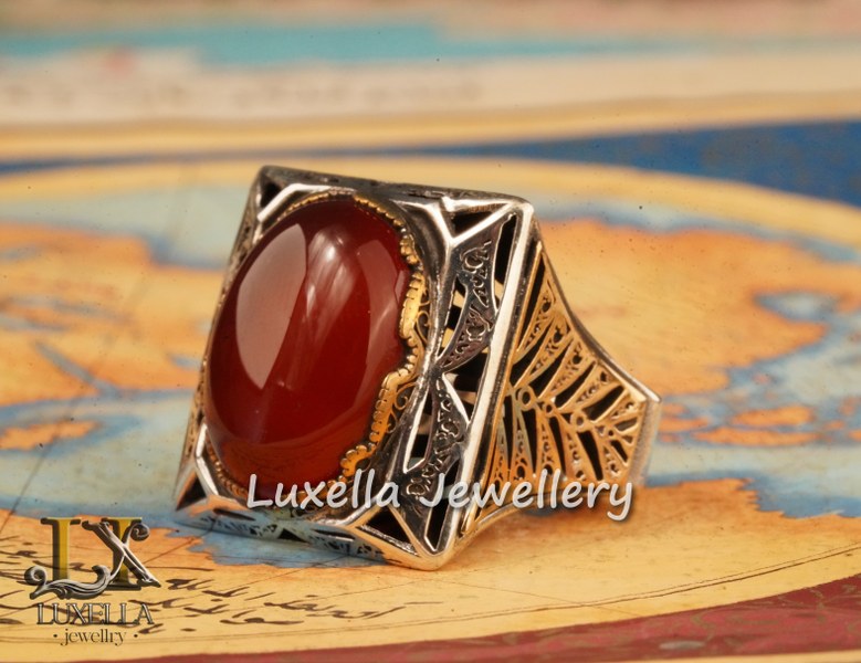 Sterling Silver Agate Men's Ring - Unique Handcrafted Statement Ring For Men