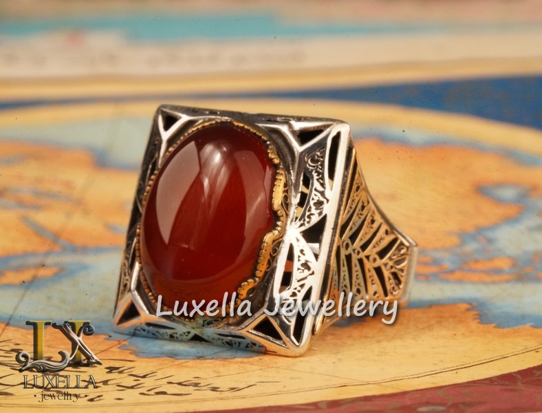 Sterling Silver Agate Men's Ring - Unique Handcrafted Statement Ring For Men