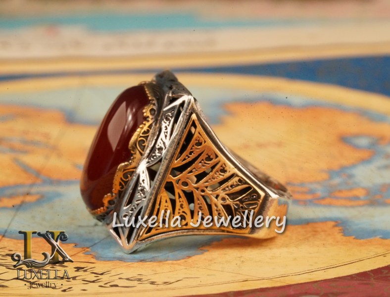 Sterling Silver Agate Men's Ring - Unique Handcrafted Statement Ring For Men