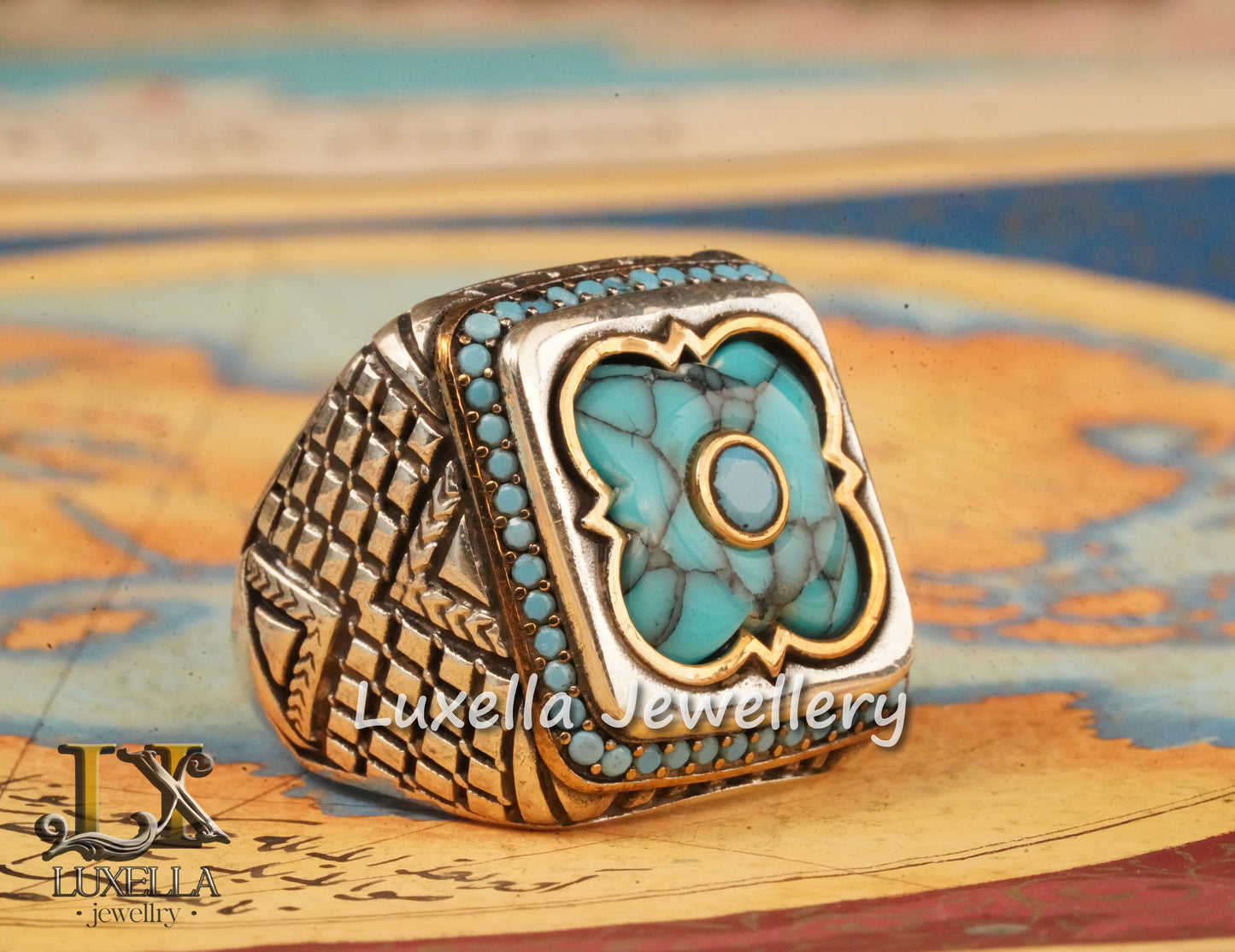 Sterling Silver Turquoise Men's Ring - Handcrafted Statement Jewelry for Men