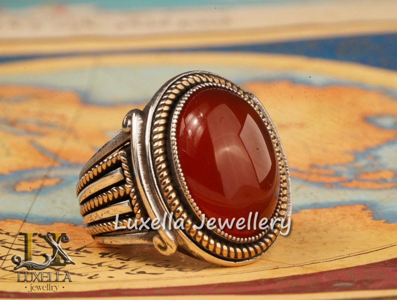 Sterling Silver Agate Men's Ring - Unique Handcrafted Jewelry