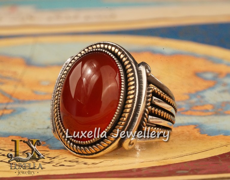 Sterling Silver Agate Men's Ring - Unique Handcrafted Jewelry