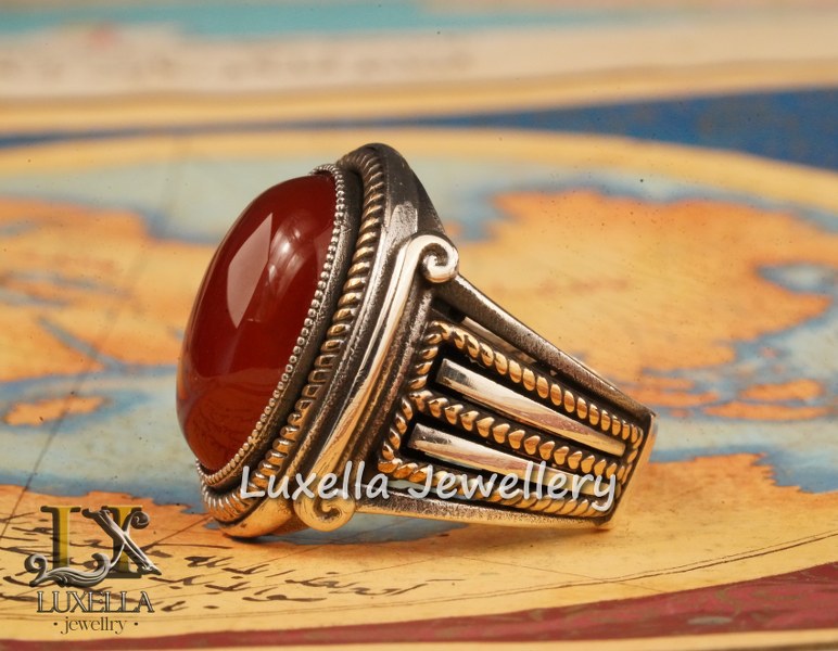 Sterling Silver Agate Men's Ring - Unique Handcrafted Jewelry