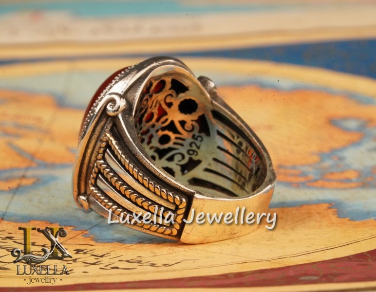 Sterling Silver Agate Men's Ring - Unique Handcrafted Jewelry