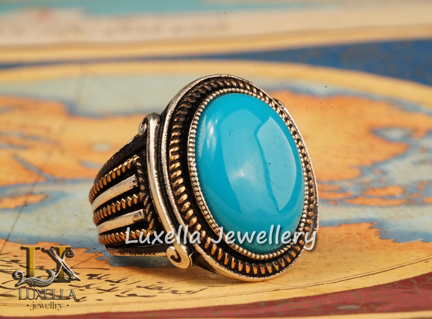 Sterling Silver Turquoise Men's Ring - Handcrafted Statement Jewelry for Men