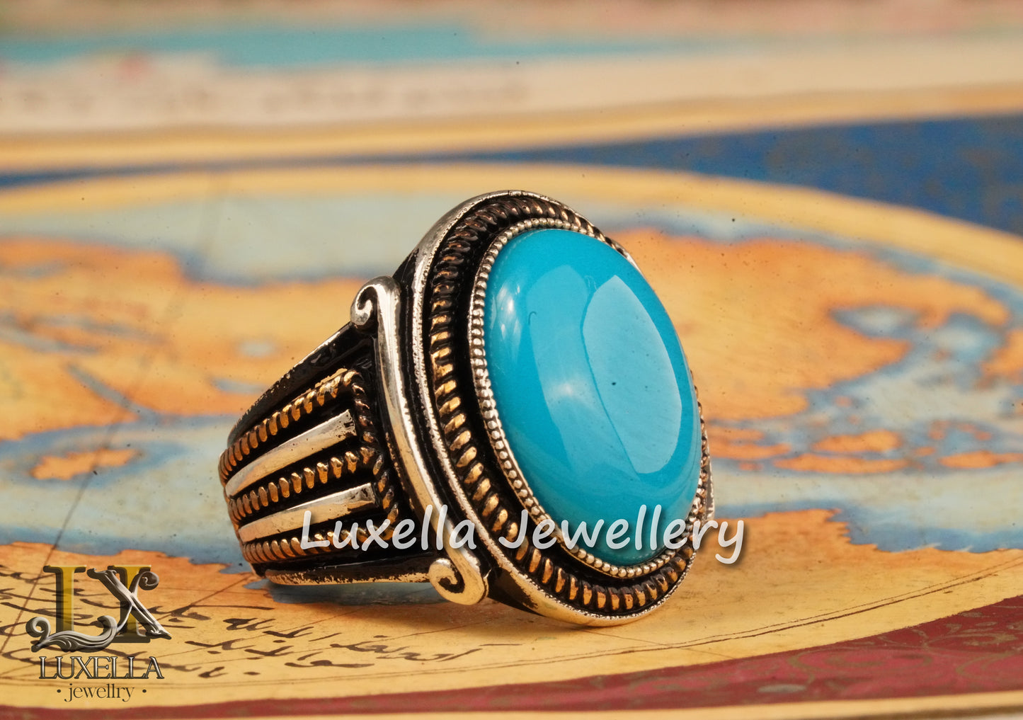 Sterling Silver Turquoise Men's Ring - Handcrafted Statement Jewelry for Men