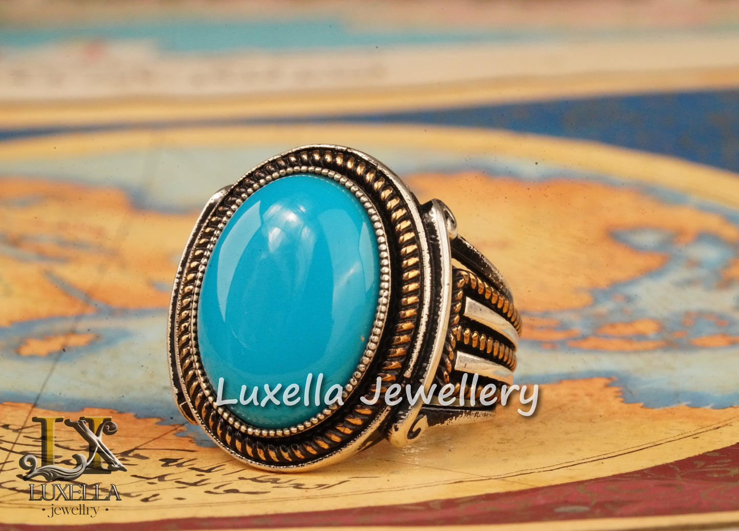 Sterling Silver Turquoise Men's Ring - Handcrafted Statement Jewelry for Men