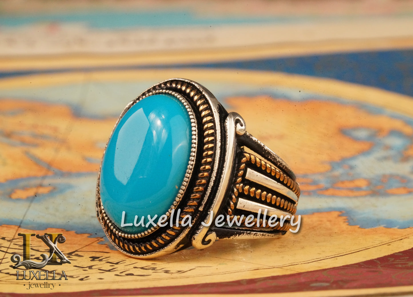 Sterling Silver Turquoise Men's Ring - Handcrafted Statement Jewelry for Men