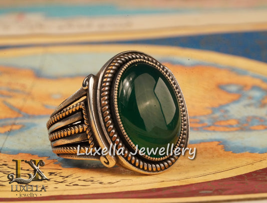 Sterling Silver Green Onyx Men's Ring - Unique Handcrafted Statement Ring For Men