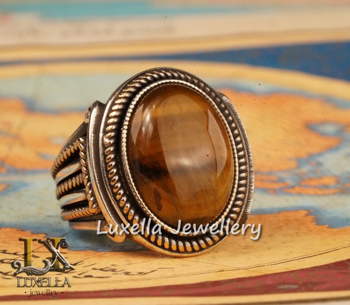 Sterling Silver Tiger's Eye Men's Ring - Handcrafted Unique Silver Ring for Men