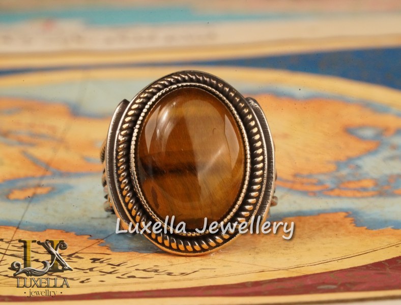 Sterling Silver Tiger's Eye Men's Ring - Handcrafted Unique Silver Ring for Men