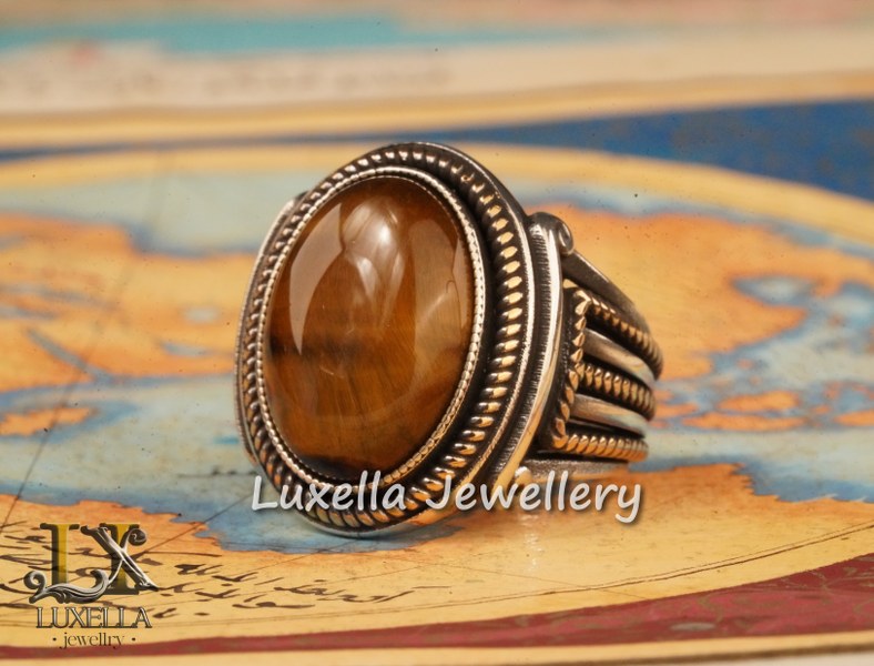 Sterling Silver Tiger's Eye Men's Ring - Handcrafted Unique Silver Ring for Men