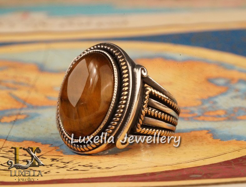 Sterling Silver Tiger's Eye Men's Ring - Handcrafted Unique Silver Ring for Men