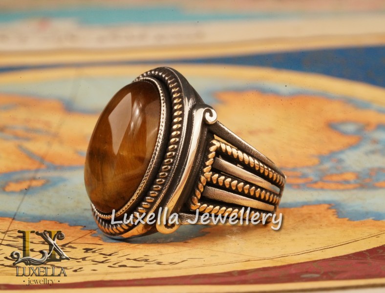 Sterling Silver Tiger's Eye Men's Ring - Handcrafted Unique Silver Ring for Men