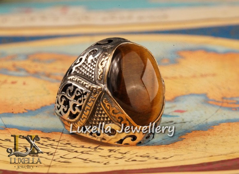 Sterling Silver Tiger's Eye Men's Ring - Handcrafted Unique Silver Ring for Men