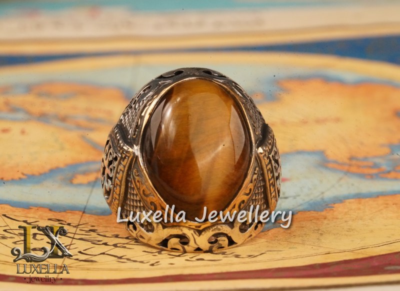 Sterling Silver Tiger's Eye Men's Ring - Handcrafted Unique Silver Ring for Men