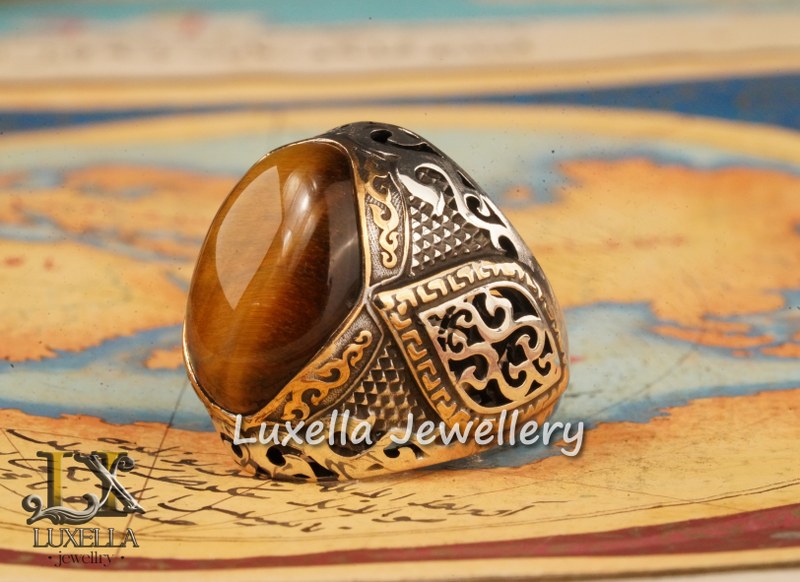 Sterling Silver Tiger's Eye Men's Ring - Handcrafted Unique Silver Ring for Men