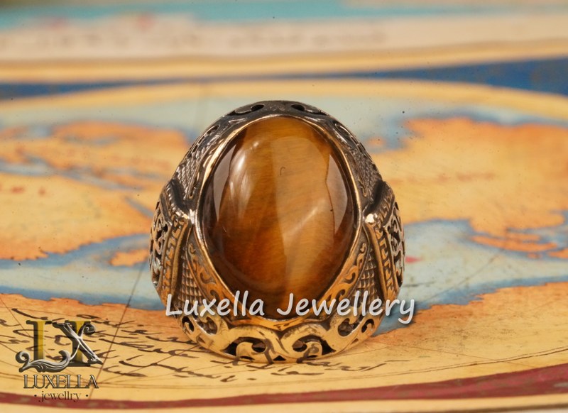 Sterling Silver Tiger's Eye Men's Ring - Handcrafted Unique Silver Ring for Men