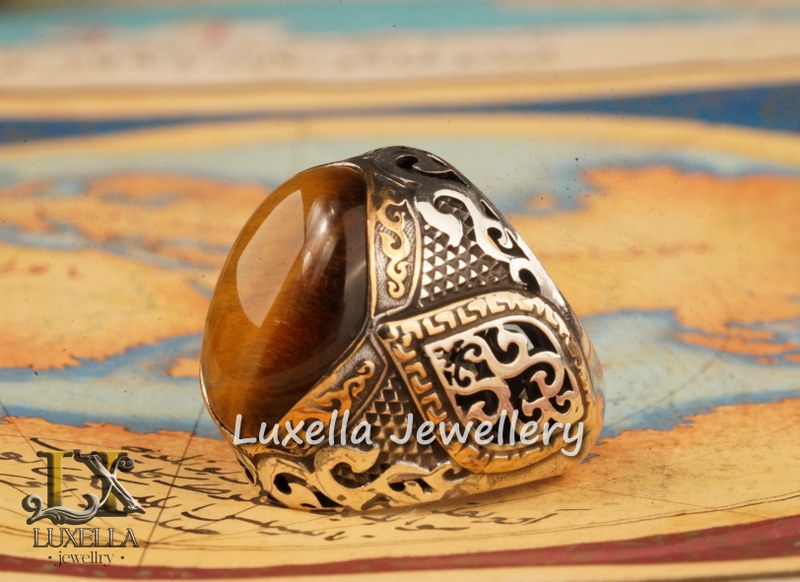 Sterling Silver Tiger's Eye Men's Ring - Handcrafted Unique Silver Ring for Men