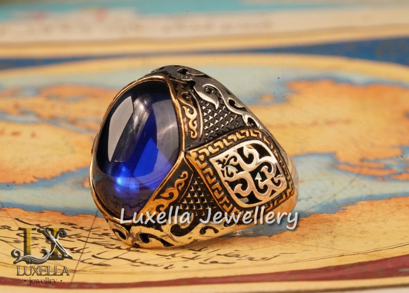 Sterling Silver Sapphire Men's Ring - Handcrafted Ring for Men