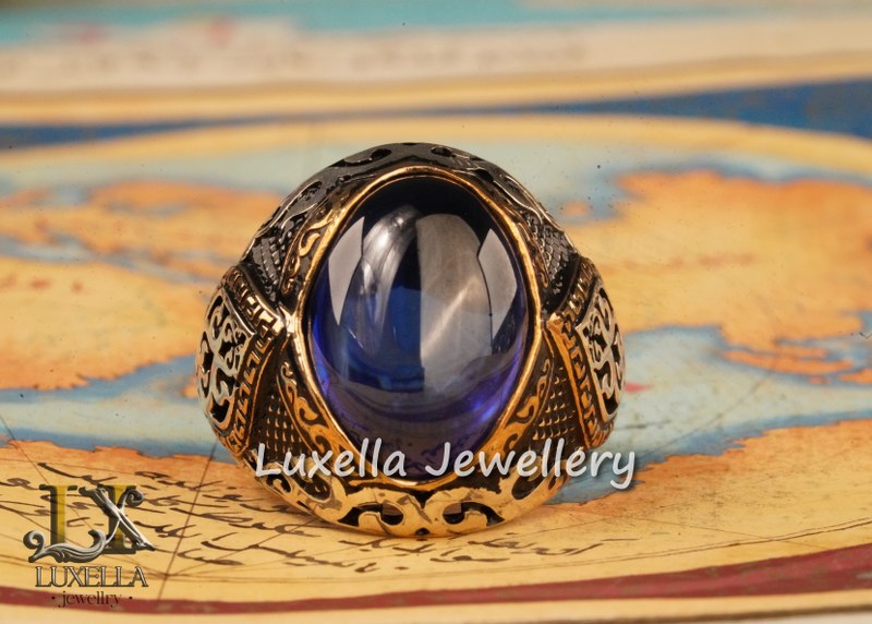 Sterling Silver Sapphire Men's Ring - Handcrafted Ring for Men