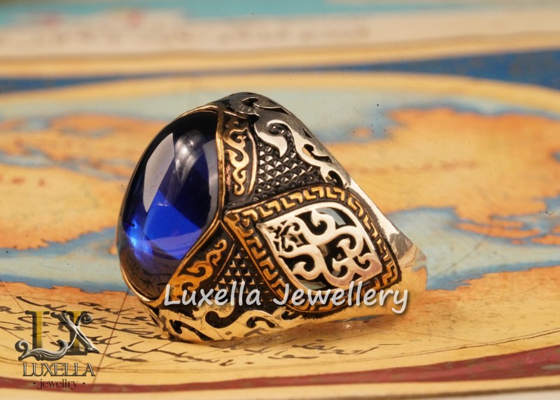 Sterling Silver Sapphire Men's Ring - Handcrafted Ring for Men