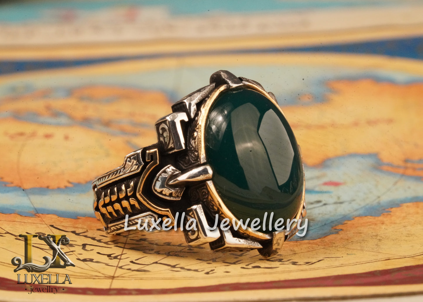 Sterling Silver Green Onyx Men's Ring - Unique Handcrafted Ring For Men